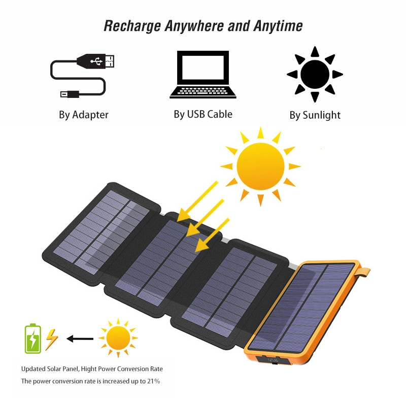 Hot Sale Waterproof Solar 10000mAh Power Bank Outdoor Camping Portable Foldable Solar Panels 5V 2A USB Output Device Sun Power